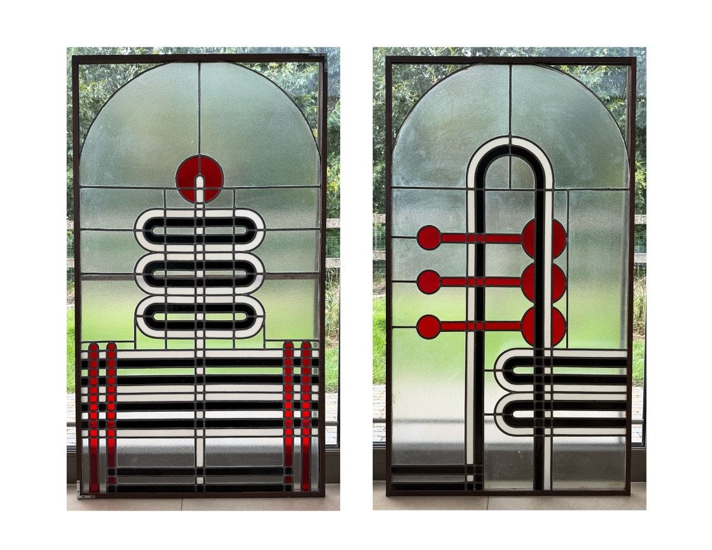 Prachtige set grote glas-in-loodramen in Art Deco stijl, Ophalen