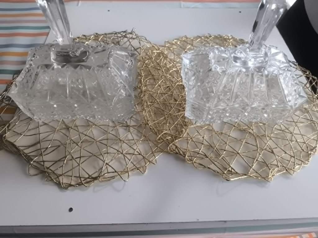 Lot de 2 bonbonnieres décoratives vintage en verre taillés, Enlèvement ou Envoi