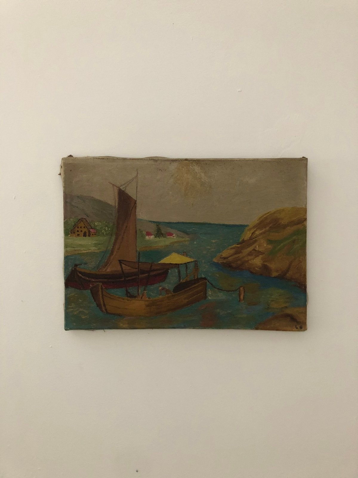KUNST SCHILDERIJ BOTEN ZEE OLIE CANVAS MOOI!, Enlèvement ou Envoi, Signé, Toile