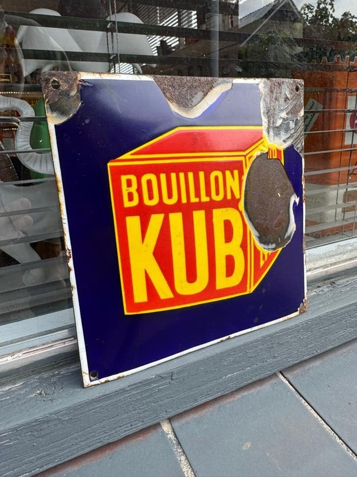Vintage Bouillon Kub Emaille Reclamebord - Authentiek