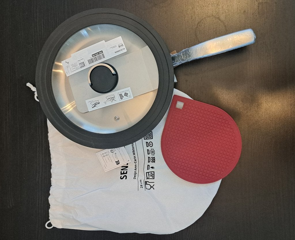Poêle,acier inoxydable/gris,28 cm+couvercle+sous-plat,neufs., Enlèvement, Neuf, Verre, IKEA