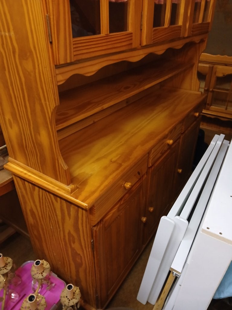 Buffet vaisselier en pin massif à deux corps, Maison & Meubles, 25 à 50 cm, Buffet campagnard, 100 à 150 cm, Enlèvement