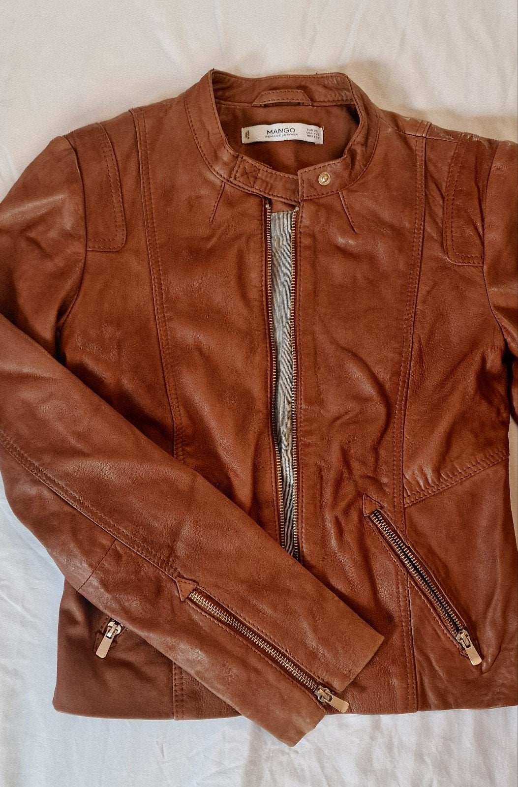 leren jas, Mango, Enlèvement ou Envoi, Comme neuf, Brun