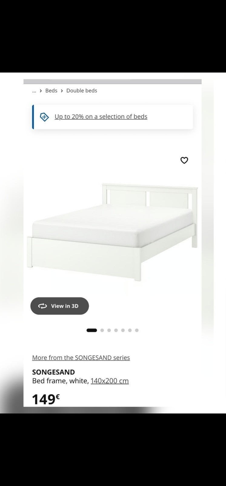 IKEA SONGESAND Tweepersoonsbed (140x200 cm) met LÖNSET, Huis en Inrichting, Slaapkamer | Bedden, Ophalen, Wit, 140 cm, Zo goed als nieuw