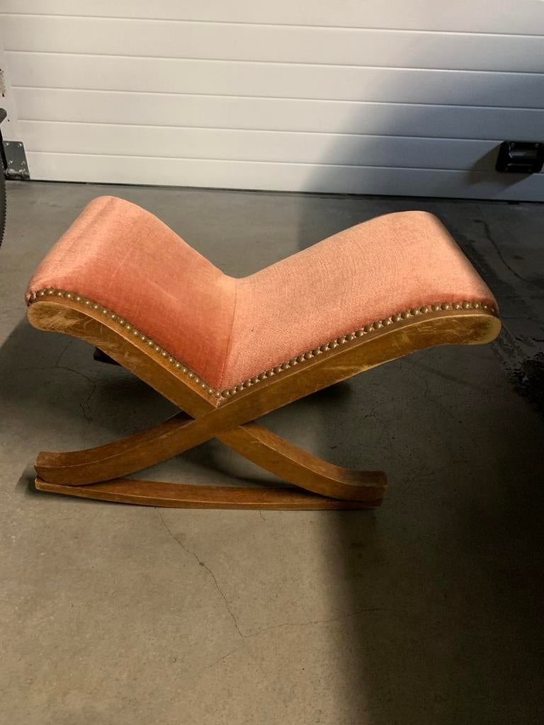 Vintage schommel voetenbankje-retro houten design, Ophalen, Gebruikt