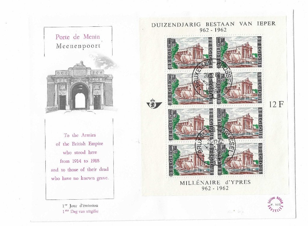 Timbres de Belgique - Blok Ypres FDC, Timbres & Monnaies, Envoi