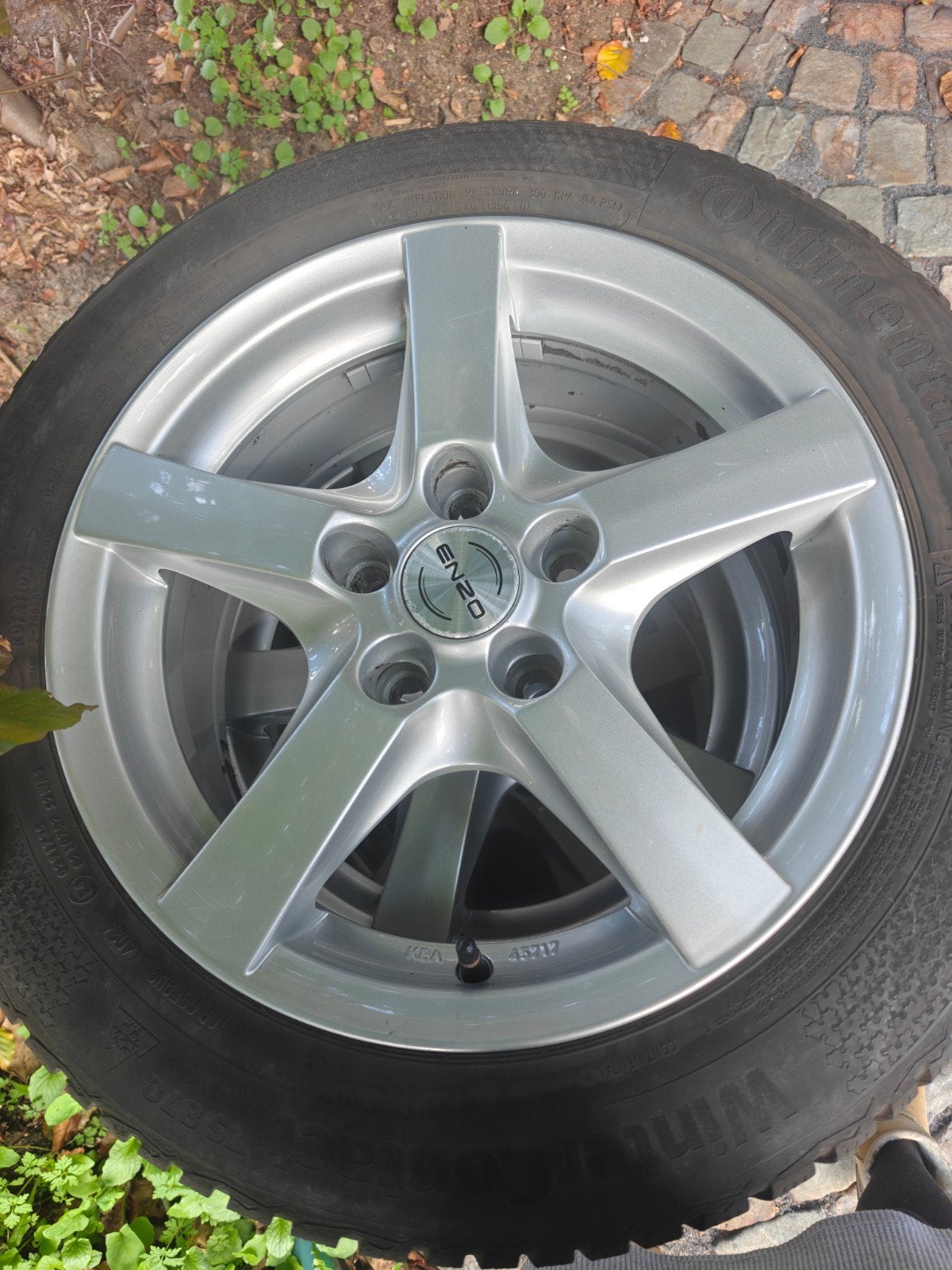 4x pneus hiver Continental 205/55 R16 91T sur jantes, Ophalen, Gebruikt, 16 inch, Band(en)