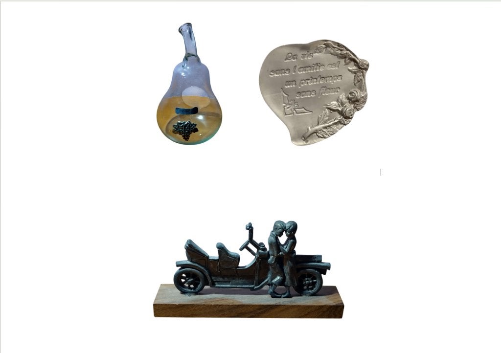 3 vintage 60/70/90 tinnen decoraties (prijs 2€ / 3€ / 6€), Ophalen