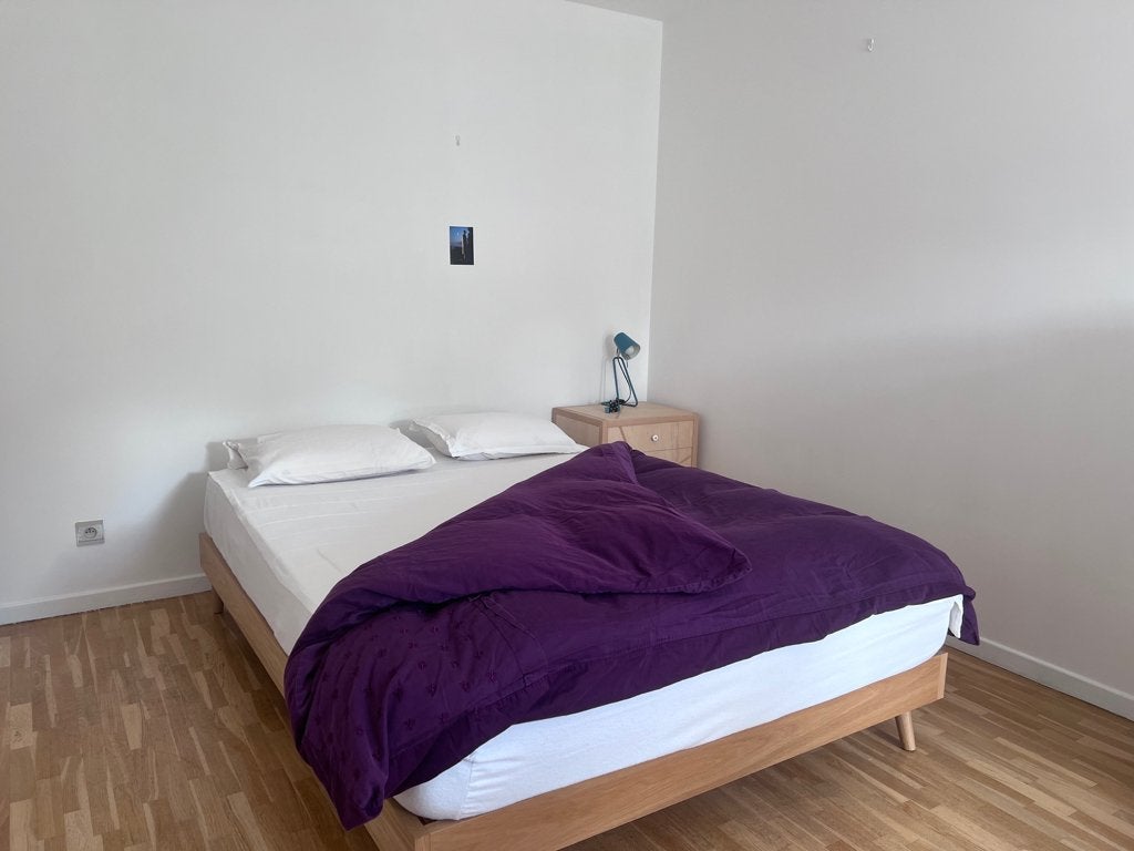 Lit double 140 comme neuf, Maison & Meubles, Chambre à coucher | Lits, Beige, Enlèvement, Scandinave, Bois