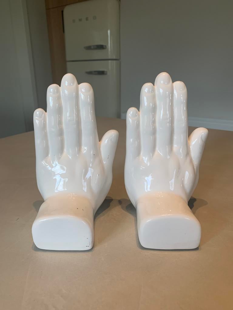 Design boeksteunen handen wit keramiek – vintage set, Ophalen of Verzenden