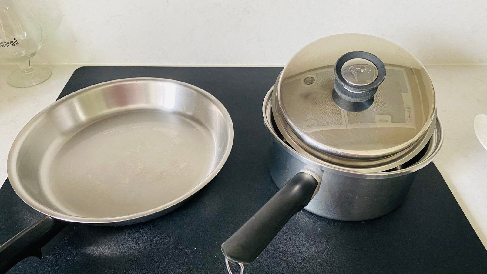 Pannenset, Huis en Inrichting, Ophalen, Inox, Gebruikt, Keramische plaat