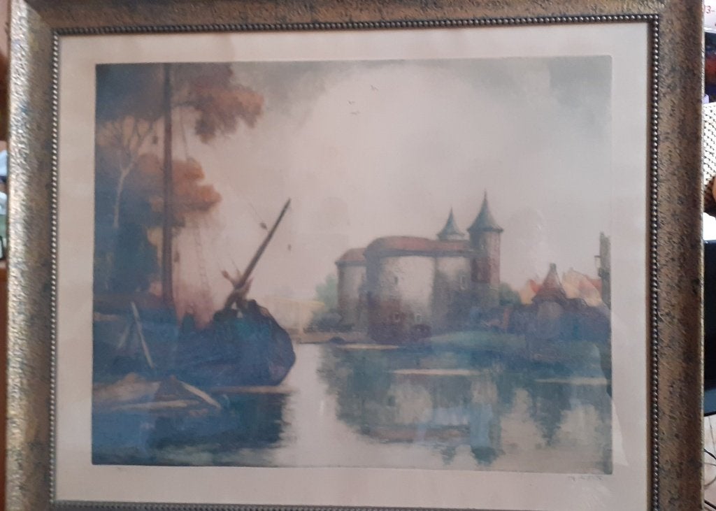 Gravure colorée, Haven, Antiquités & Art, Art | Eaux-fortes & Gravures, Eau-forte, Encadré, Vue urbaine, Enlèvement