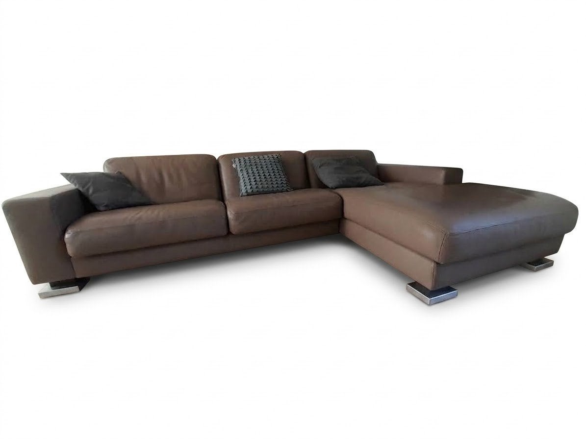 Lederen hoekzetel (taupe) met chaise longue, Enlèvement, Utilisé, Cuir