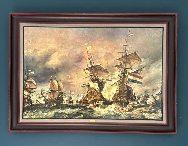 Replica olieverfschilderij „The Battle of the Sound 100/70, Antiek en Kunst, Ophalen of Verzenden