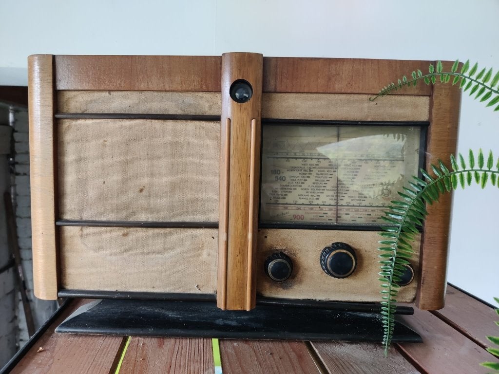 antieke, spelende radio, bruin, Ophalen of Verzenden
