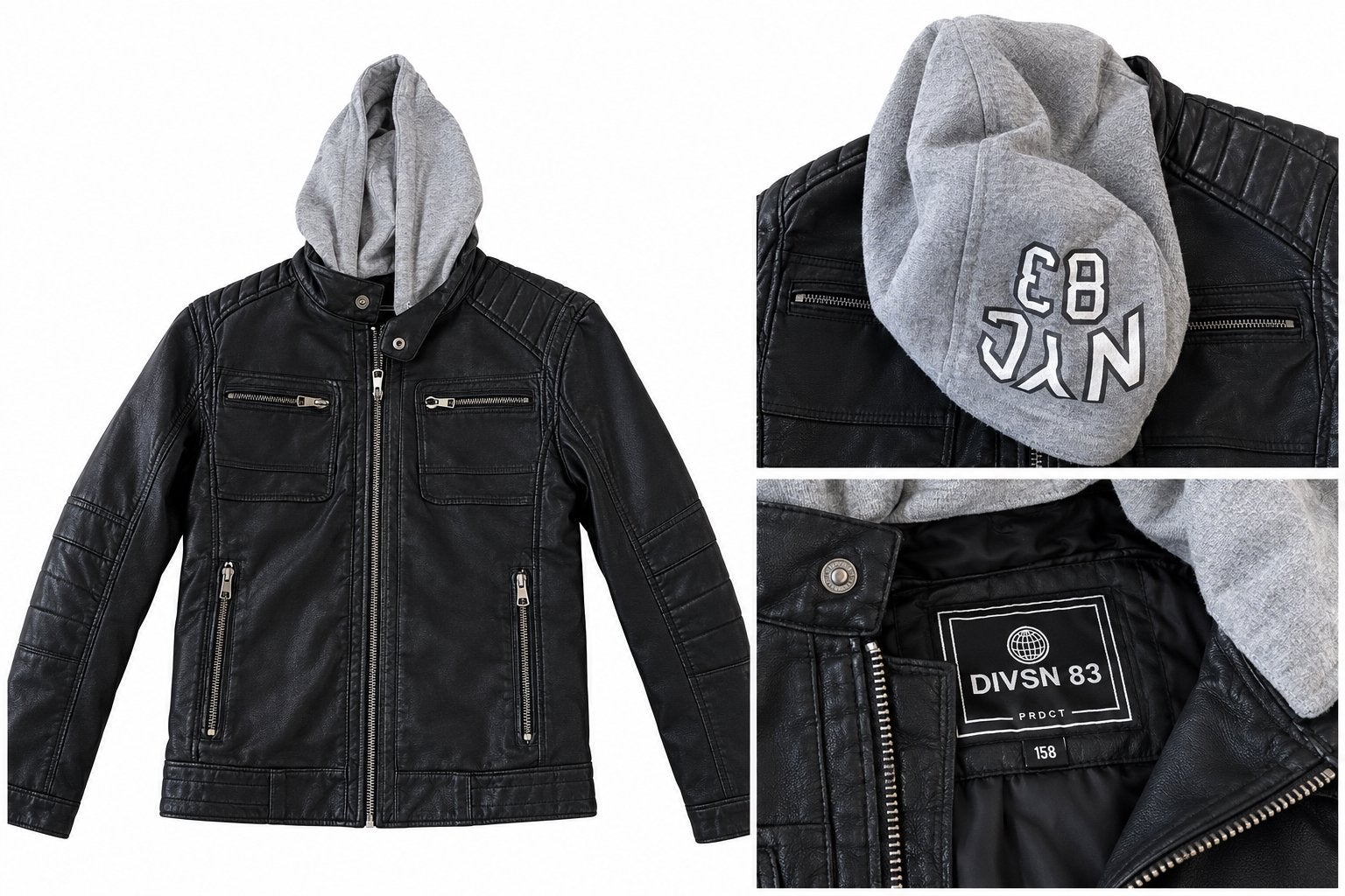 Blouson simili cuir noir DIVSN 83 taille 158, Envoi, Comme neuf, Garçon, Pull ou Veste