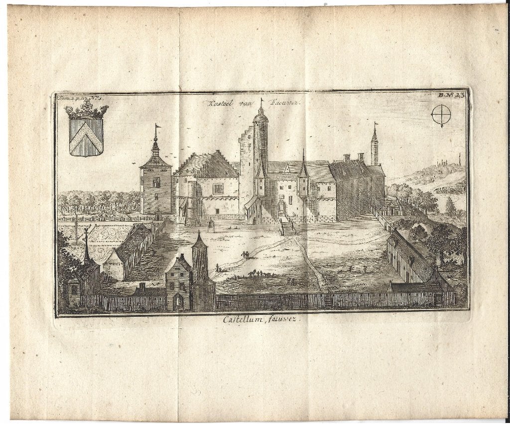 1770 - Chateau Fauquez - Ittre ( deuxième gravure), Avec armoiries, Enlèvement ou Envoi, Gravure, Architecture