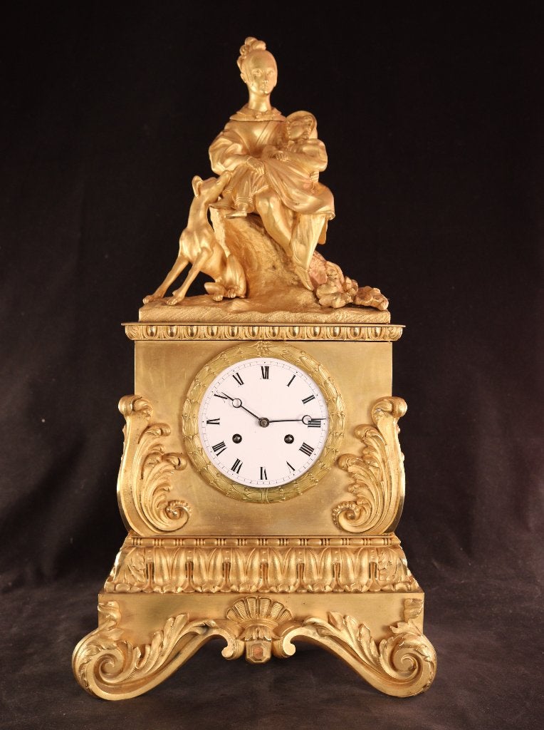 Horloge de cheminée ancienne en métal doré, Antiquités & Art, Enlèvement ou Envoi