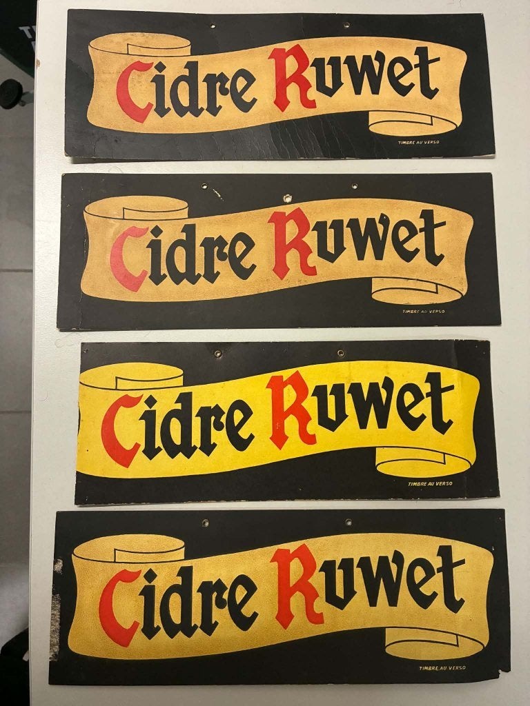 Reclameborden v/h Belgische merk Cidre Ruwet.(jaren 50/60), Ophalen of Verzenden, Gebruikt, Reclamebord