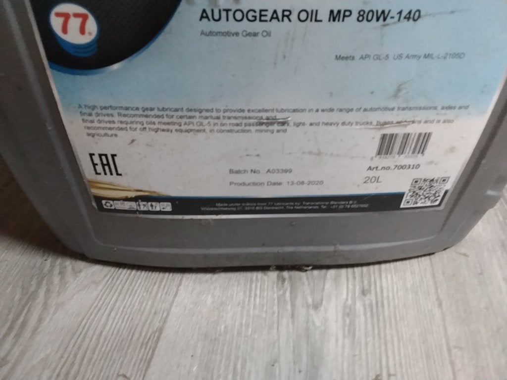 Huile de transmission 80W-140, Enlèvement