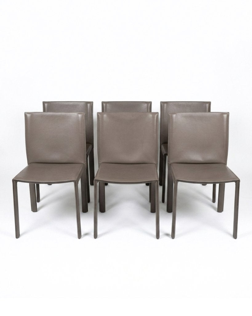 Enrico Pellizzoni Stoelen Set (6) Leder Design, Huis en Inrichting, Ophalen, Leer, Zo goed als nieuw, Grijs