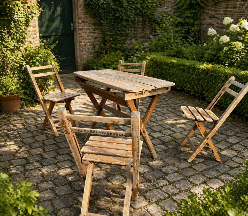 Tuinset, Tuin en Terras, Tuinsets en Loungesets, Gebruikt, Tuinset, Hout, 4 zitplaatsen, Eettafel, Stoel, Ophalen
