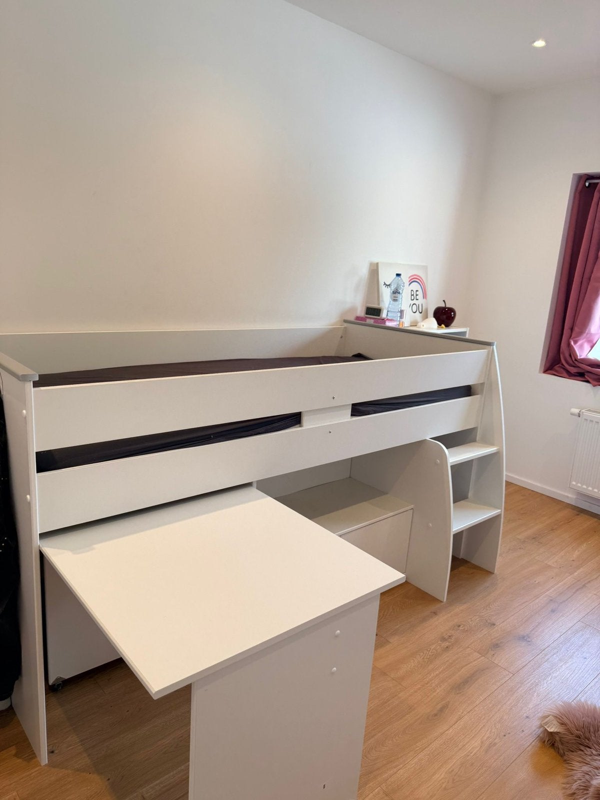 Kinderbed halfhoogslaper met bureau en matras leenbakker, Enlèvement, Comme neuf, Lit mezzanine ou Lit superposé