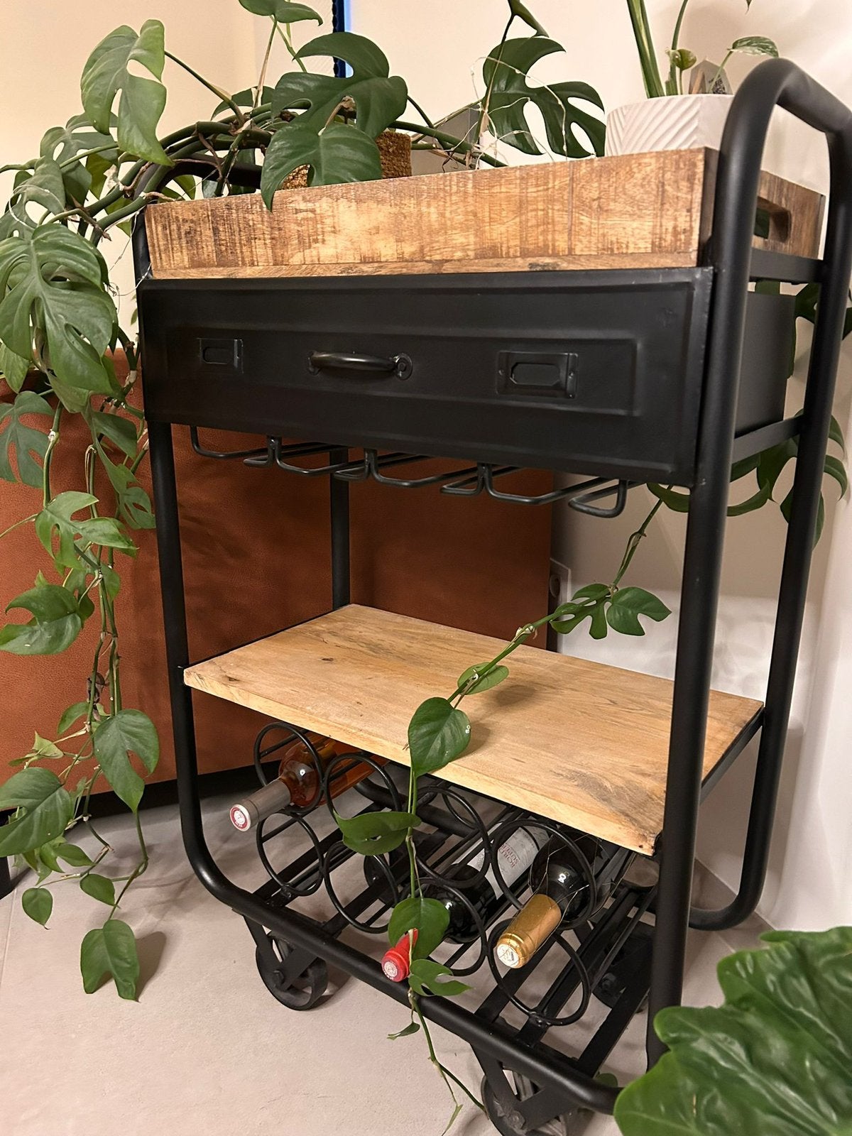 Wijn trolley, Ophalen of Verzenden, Zo goed als nieuw, Hout