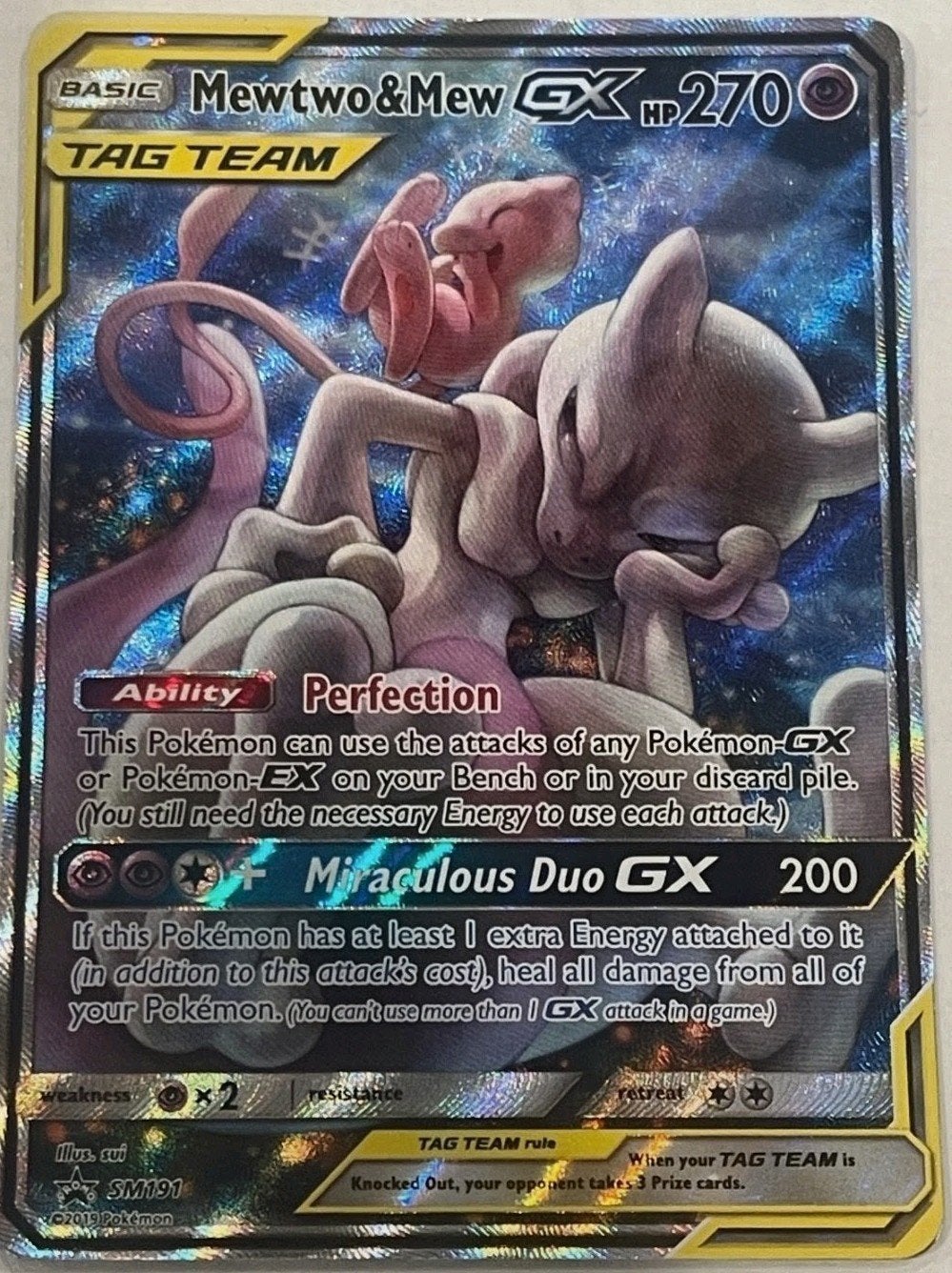 Mewtwo & Mew GX SM191 Promo  Holo, Ophalen of Verzenden, Losse kaart, Foil