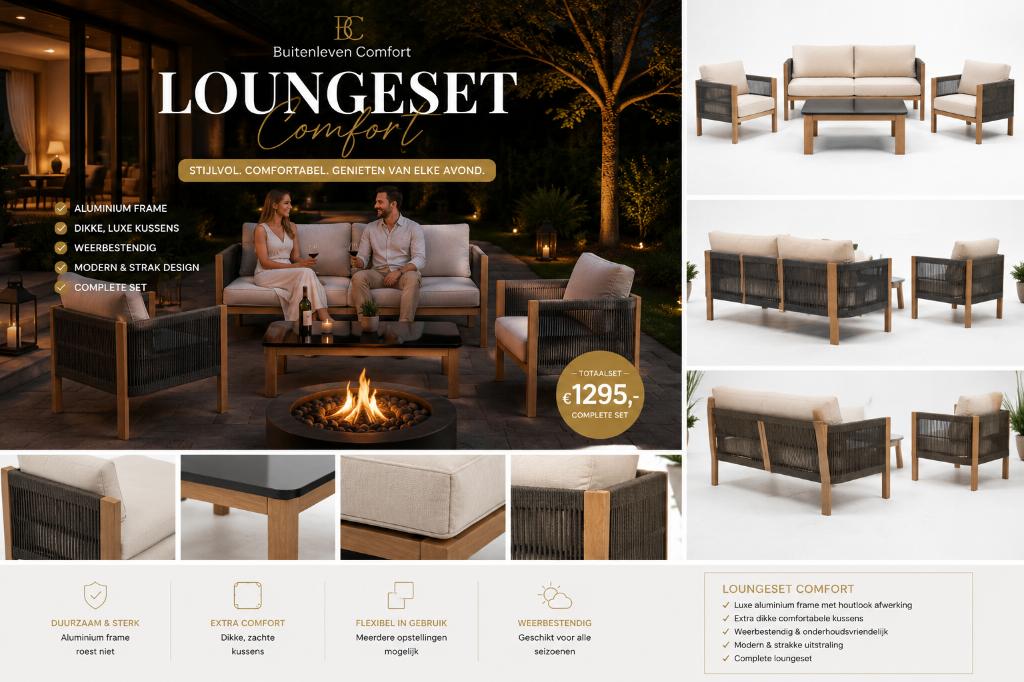 loungeset relax, Tuin en Terras, Ophalen, 4 zitplaatsen, Bank, Loungeset