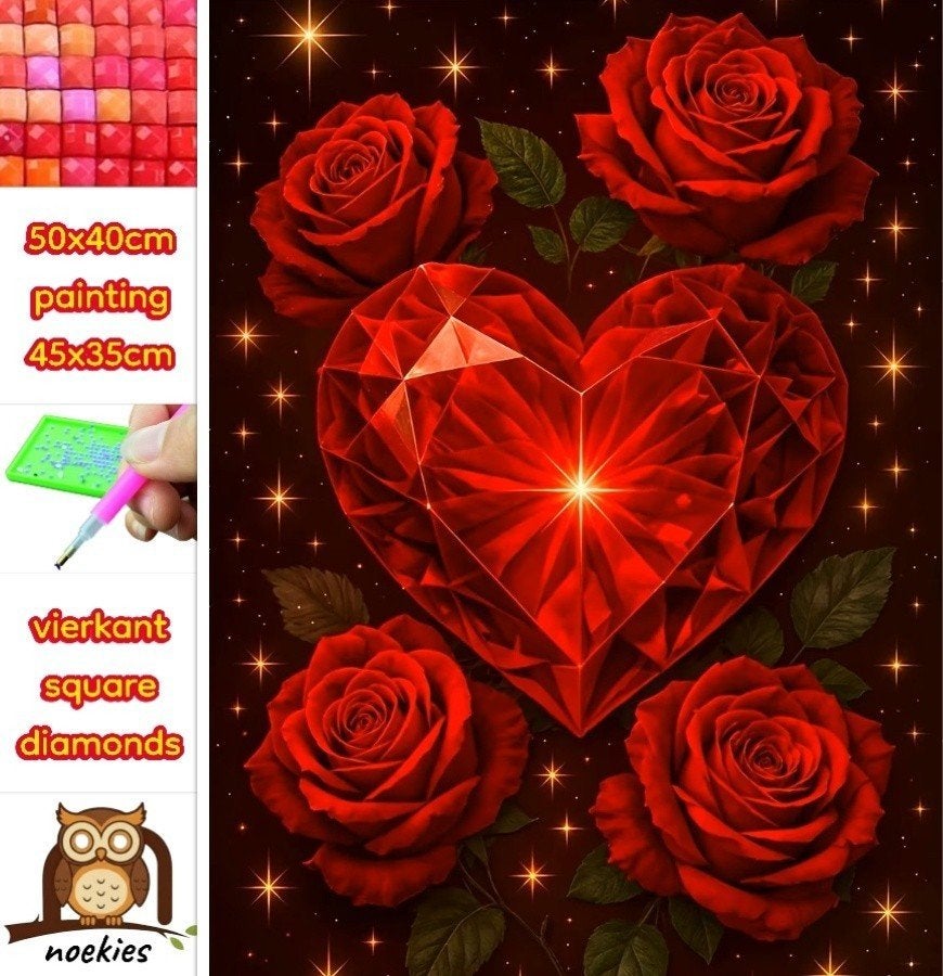 Peinture au diamant 50x40 cm, roses en forme de cœur  n 13, Hobby & Loisirs créatifs, Bricolage, Neuf, Autocollant, Natuur en Bloemen