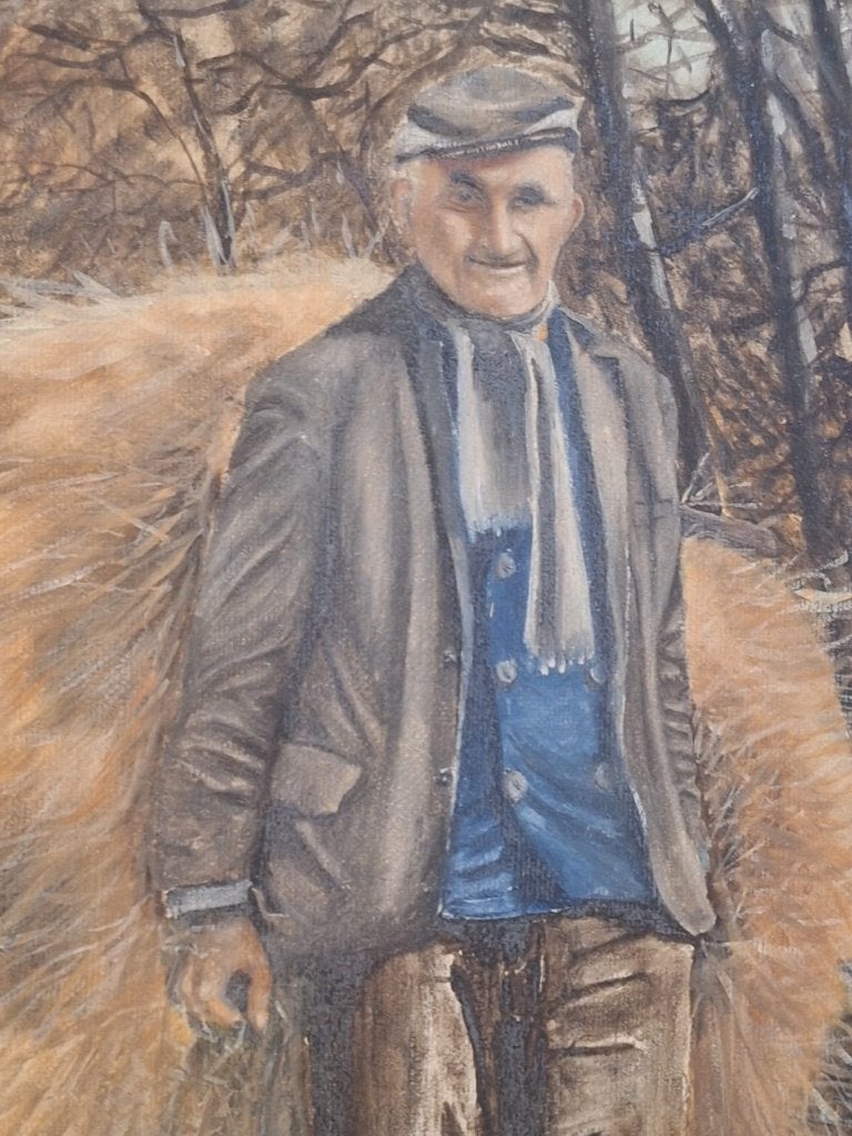 Olieverfschilderij 'Man met hooi' gesigneerd W. Laskamp, Antiek en Kunst, Kunst | Schilderijen | Klassiek, Portret of Personen