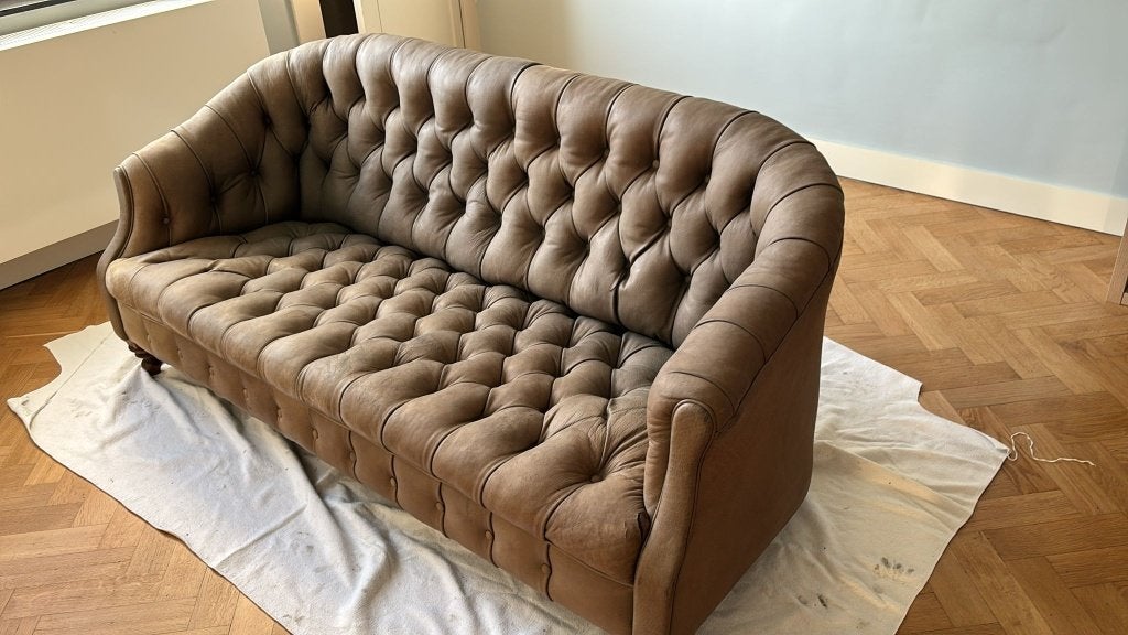 À donner - Canapé Chesterfield en cuir, Maison & Meubles, 75 à 100 cm, Chesterfield, Enlèvement, Utilisé