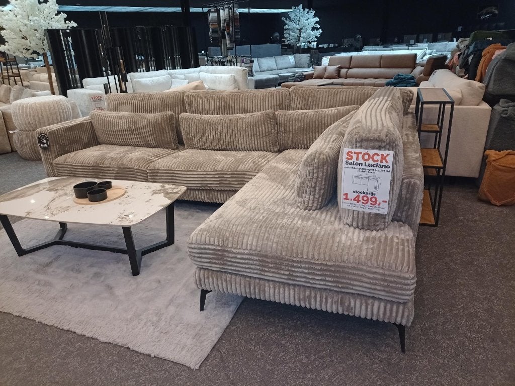 I Luciano Hoeksalon Nieuw taupe kleur 322/221cm +Levering, Enlèvement ou Envoi, Neuf, Beige
