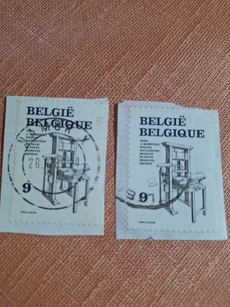 2 timbres Presse en bois Plantin Moretus, Enlèvement ou Envoi, Affranchi