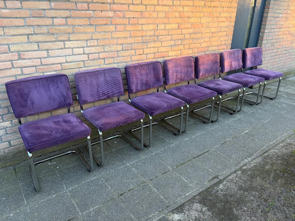 7 Zuiver Ridge Rib Buisframe Stoelen, Huis en Inrichting, Stoelen, Gebruikt, Drie, Hout, Metaal, Stof, Rood, Ophalen