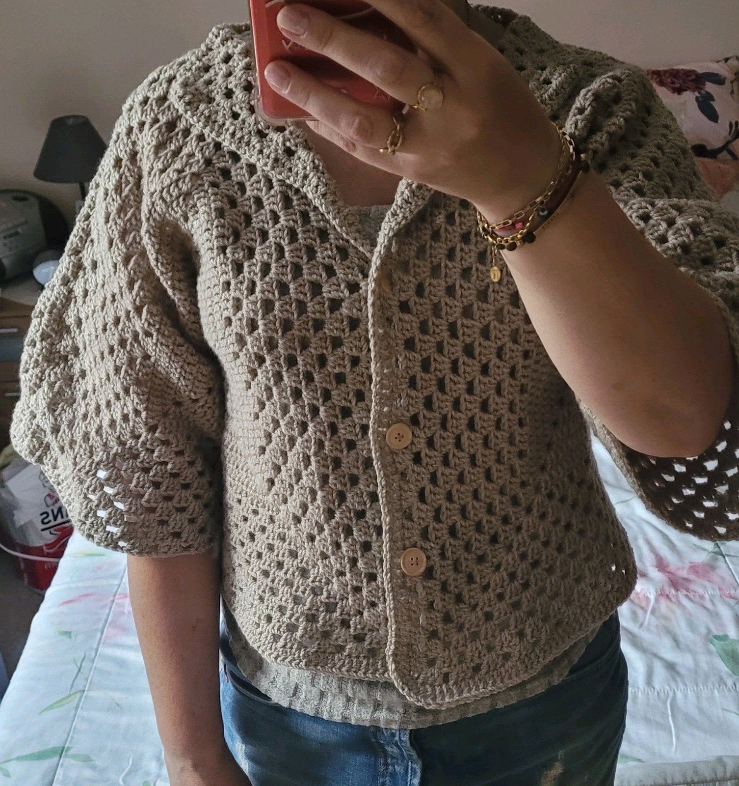 gilet beige fait main au crochet, Neuf, Taille 38/40 (M), Sans marque, Beige