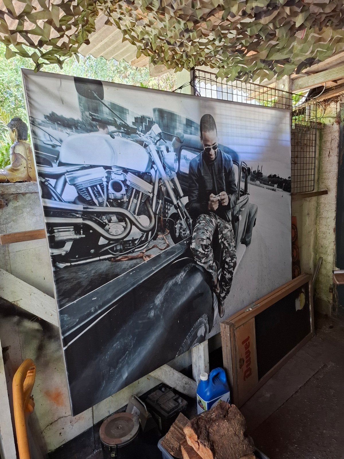grote foto/stof in alu frame, Ophalen