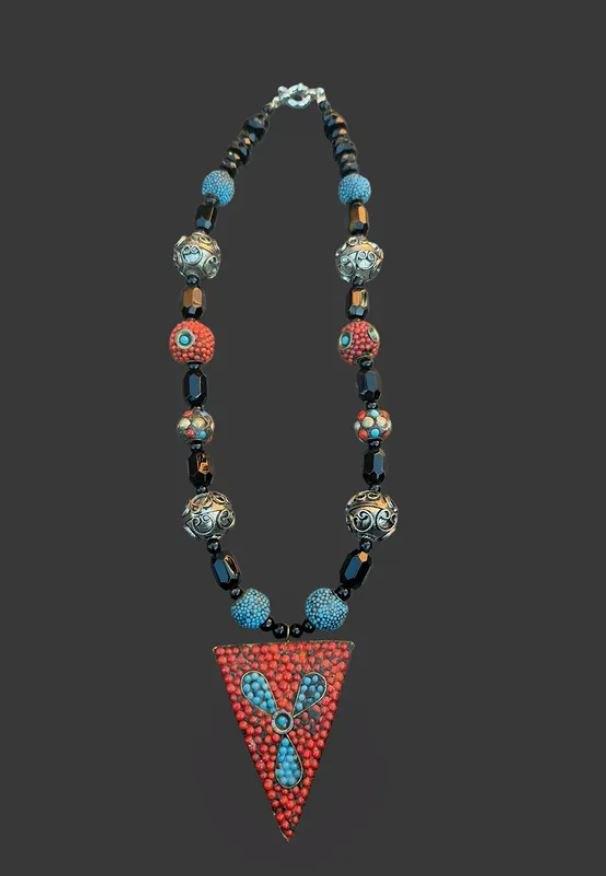 Ancien collier indien en corail et turquoise., Enlèvement, Collier