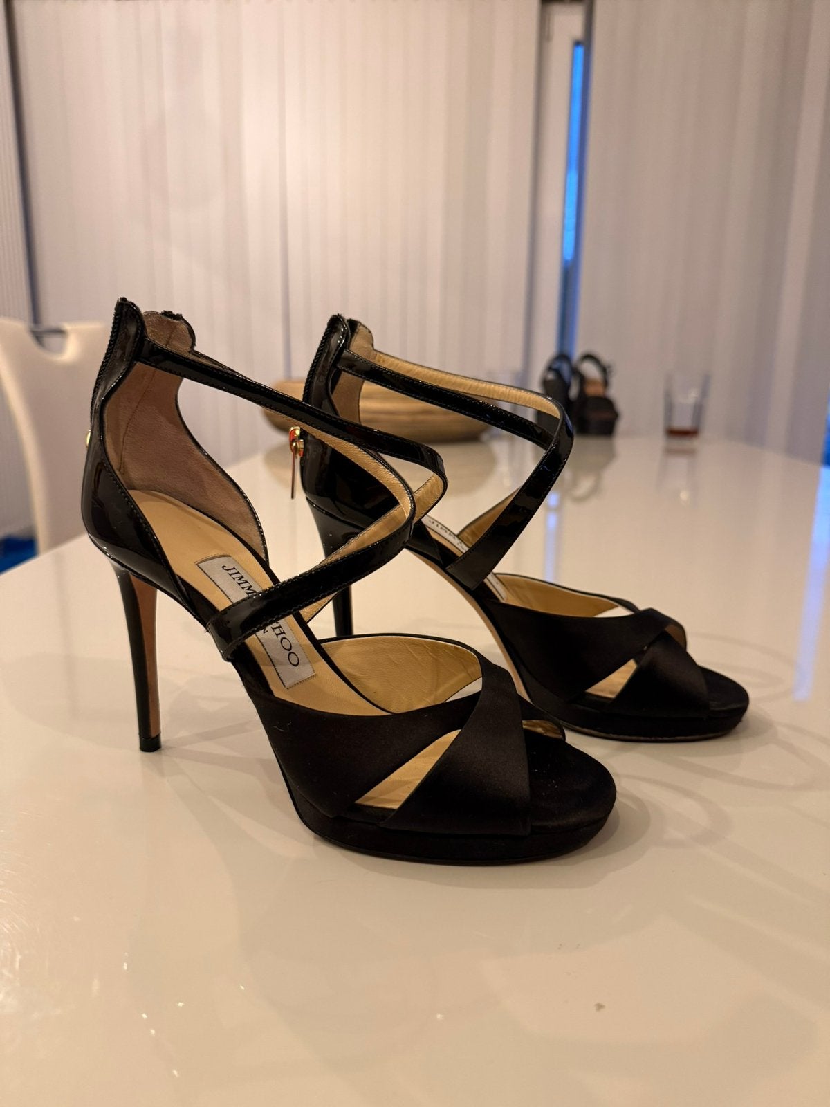 Talons Jimmy Choo, Zwart, Zo goed als nieuw, Sandalen of Muiltjes, Ophalen of Verzenden