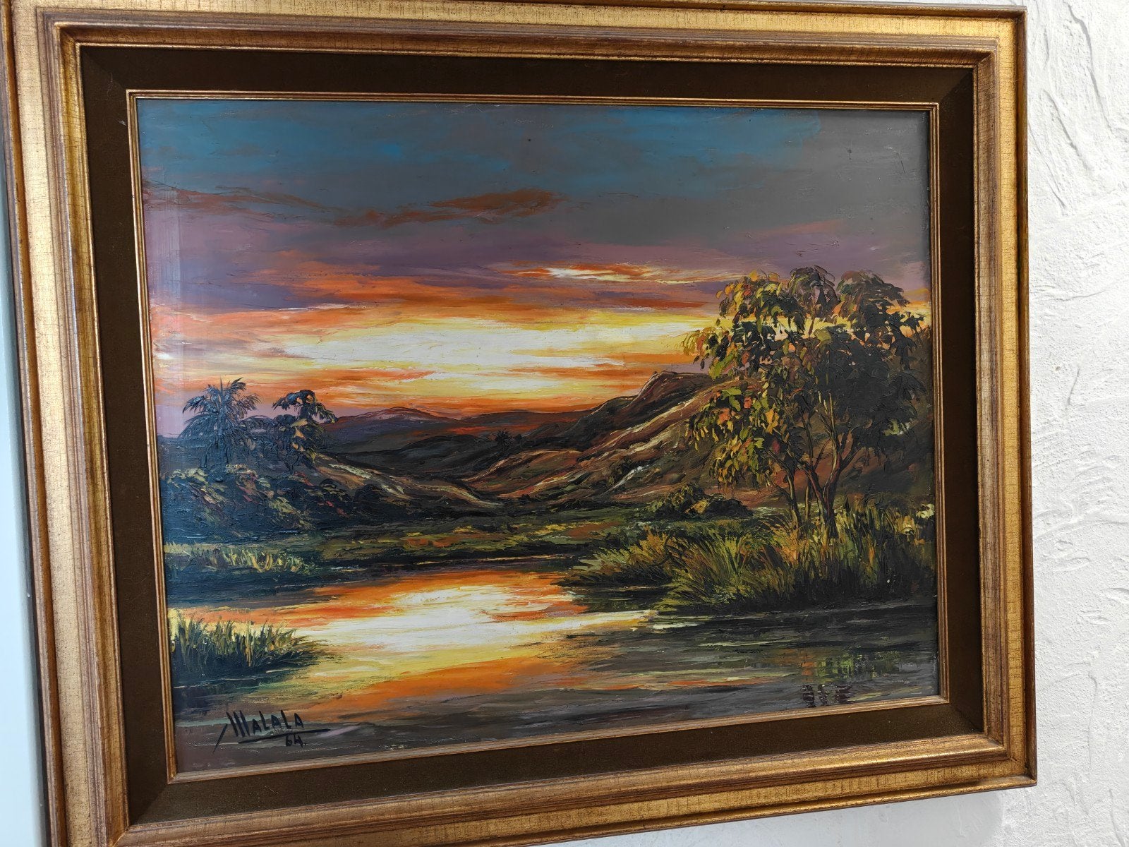Mooi handgeschilderd Afrikaans landschap van schilder Malala, Enlèvement, Peint à la main, Paysage
