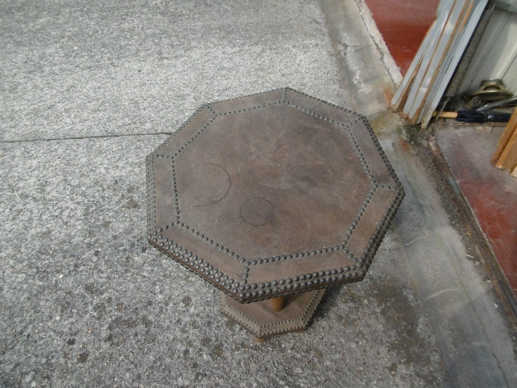 antiek bijzettafeltje met leder, te restaureren, Ophalen, Minder dan 55 cm, Gebruikt, Overige vormen