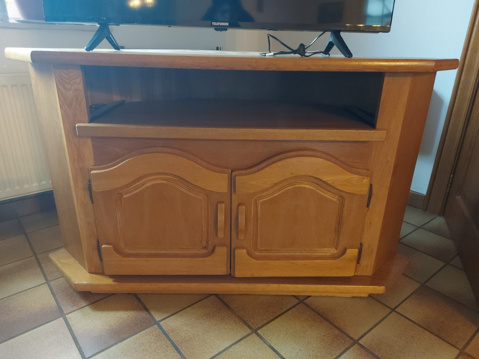 meuble TV d'angle en bois massif (chêne) de style rustique, Maison & Meubles, Enlèvement, Chêne