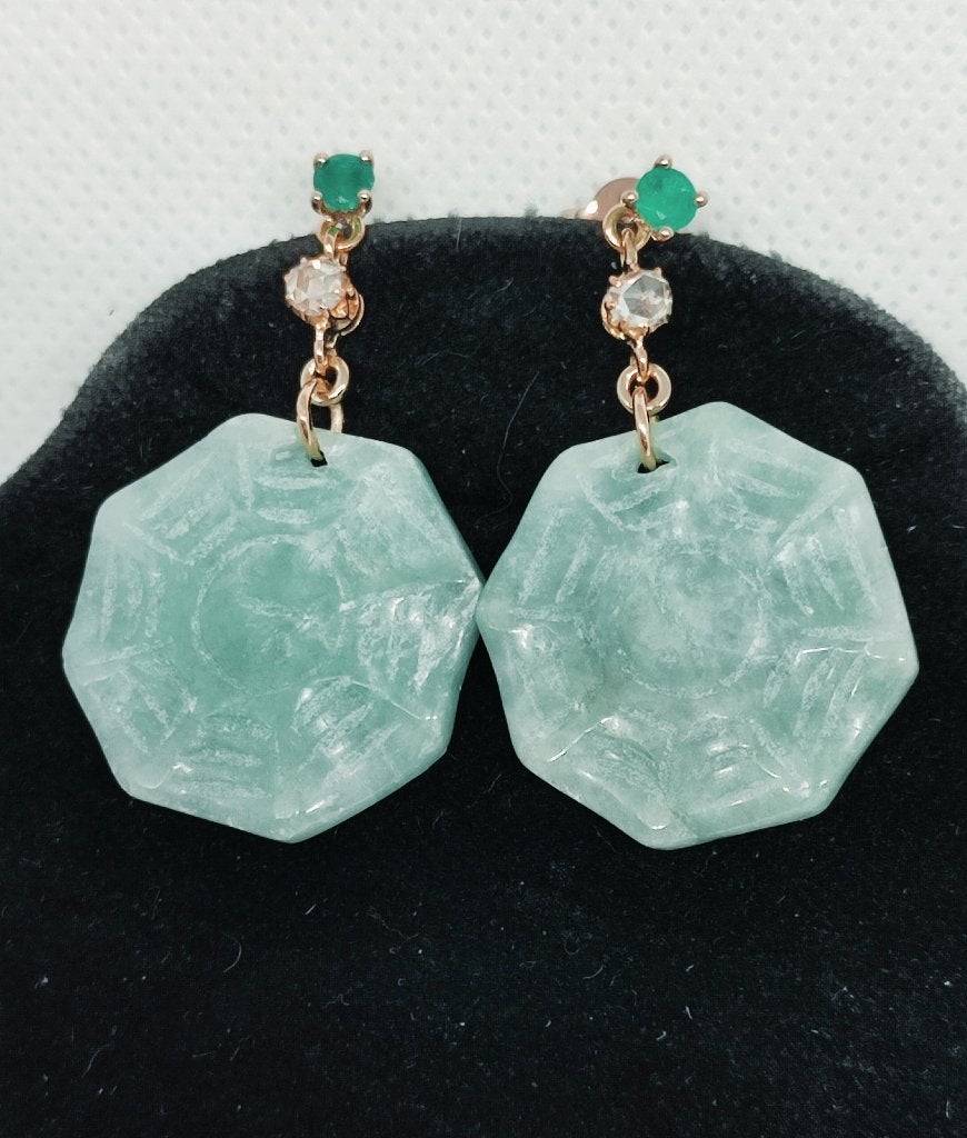 Antieke oorhangers met jade, smaragden en diamanten, Hangers, Ophalen of Verzenden, Zo goed als nieuw, Met edelsteen