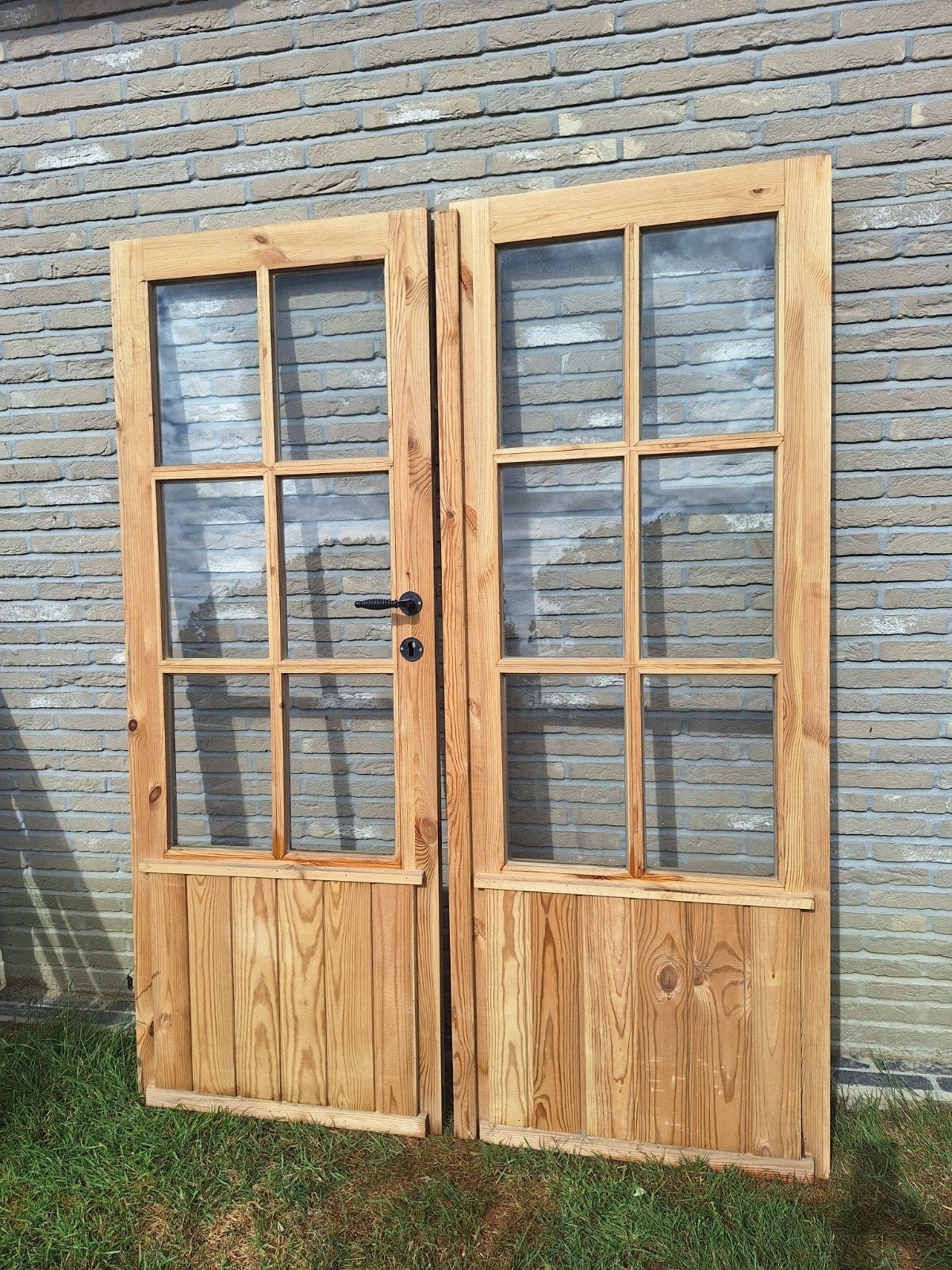 Nieuwe dubbele houten buitendeur met glas, Tuin en Terras, Tuinhuizen, Tuinhuis, Nieuw, Minder dan 200 cm, Hout