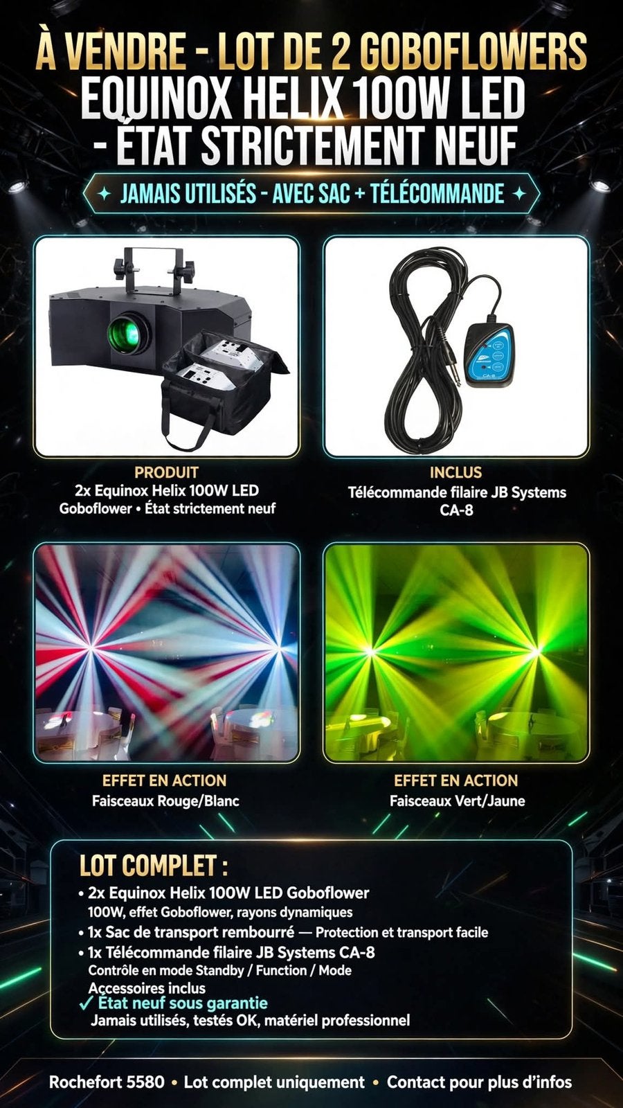 2 Suoerbes Effets Équinox Helix 100W Led + Accessoires, Enlèvement, Neuf