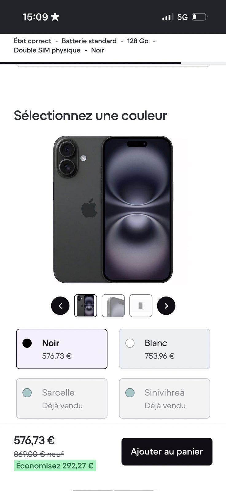 Vend iPhone 16 256 g, IPhone 16, Enlèvement, Utilisé, Noir