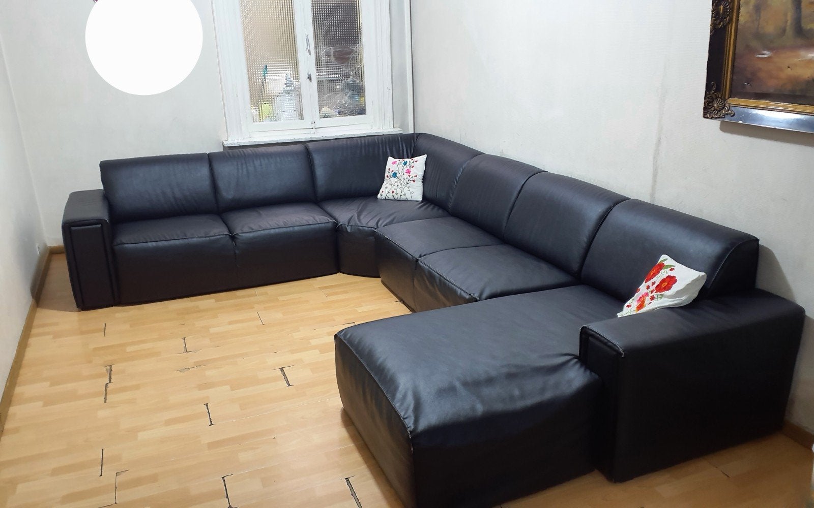 Zwarte extra breed en groot sofa van leer!, Huis en Inrichting, Ophalen, Gebruikt, Leer