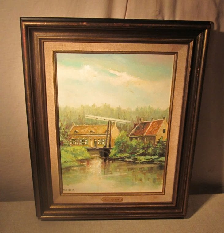 Mooi Geschilderd Werk 'Bruggetje en Water' - Frans van Reck, Doek, Ophalen of Verzenden, Gesigneerd, Landschap