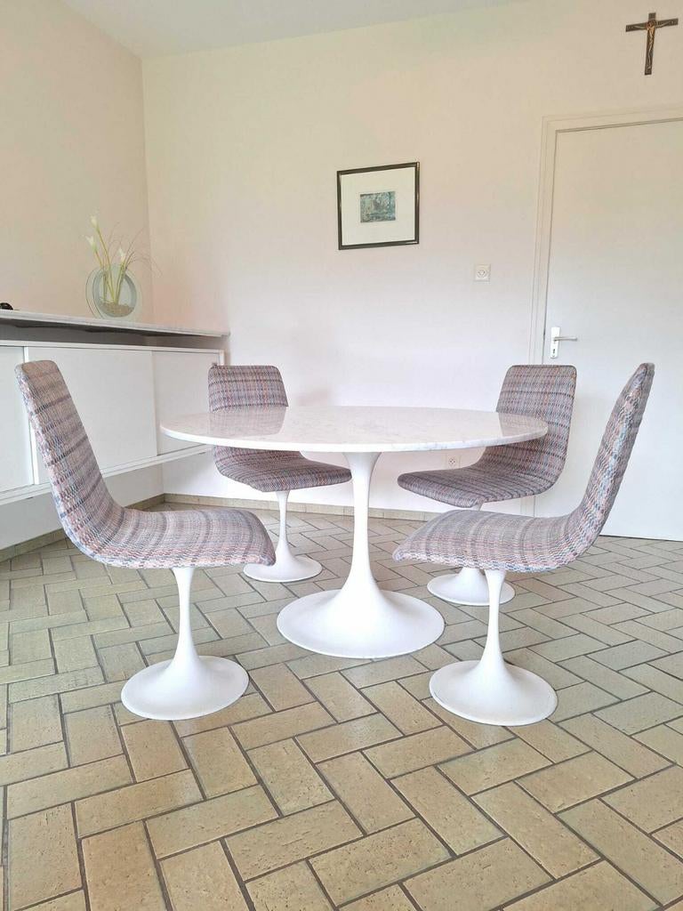 Vintage 70 tafel marmeren blad + 4 stoelen, Ophalen, Gebruikt, Vier